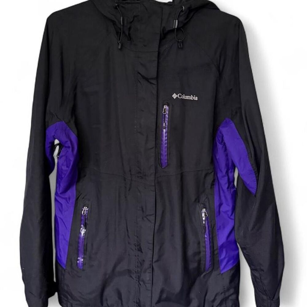 Columbia Women’s L Omni Heat Interchange Jacket Black Purple Hooded Outdoor Coat